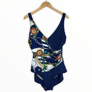 80’s Vintage Nautical One Piece Swimsuit Maillot